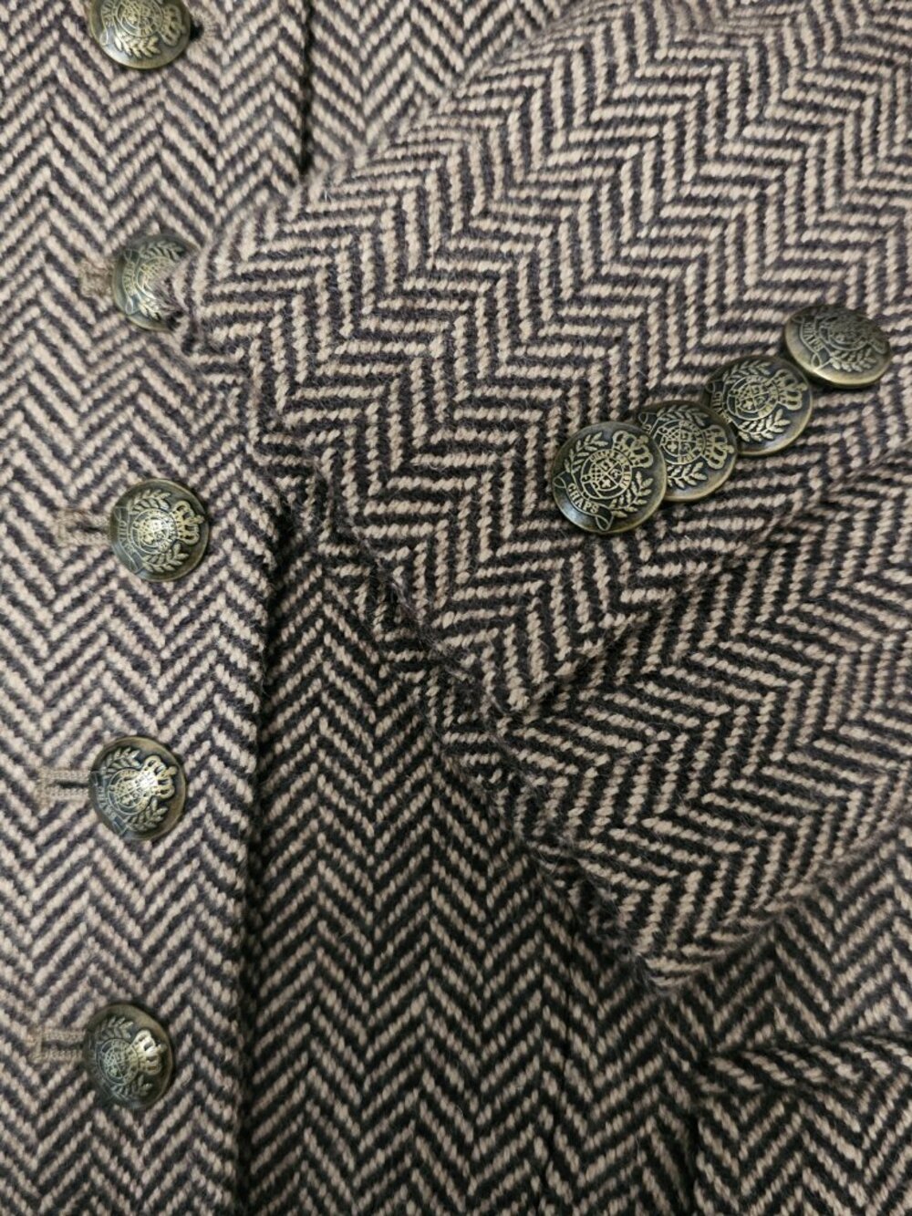 Chaps Womens Herringbone Brown/Khaki Blazer Wool Blend Bronze Buttons Size Large - Picture 7 of 9